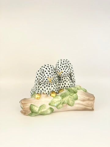 Pair of Bunnies on Log Black