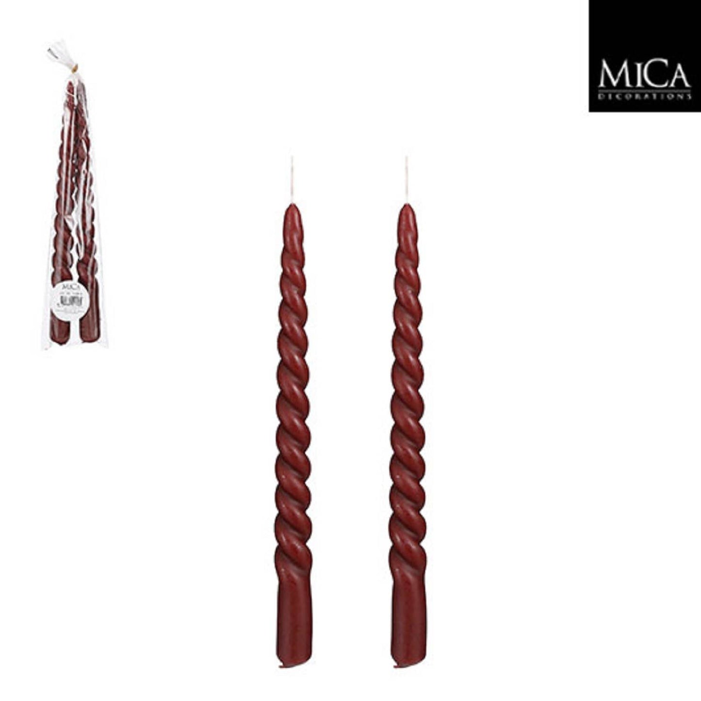 Set of 2 Twist Bordeaux Taper Candles