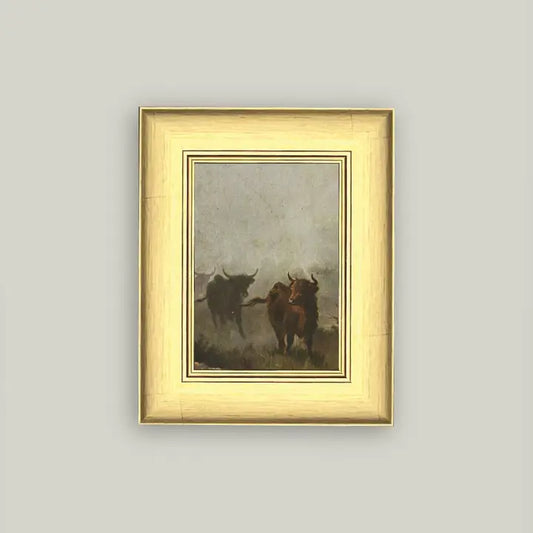 Bulls In A Misty Morning Art - 6x8