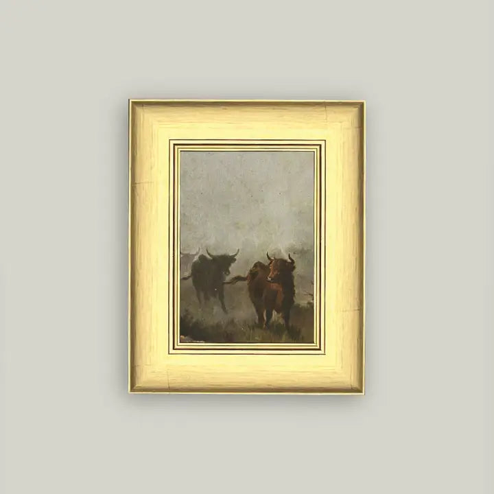 Bulls In A Misty Morning Art - 6x8