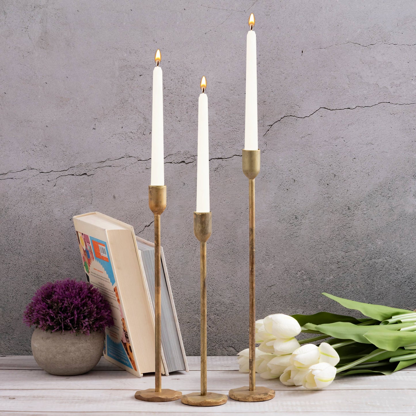 Candle Holder H 12" x Dia 2.25" Old Brass: OLD BRASS / IRON