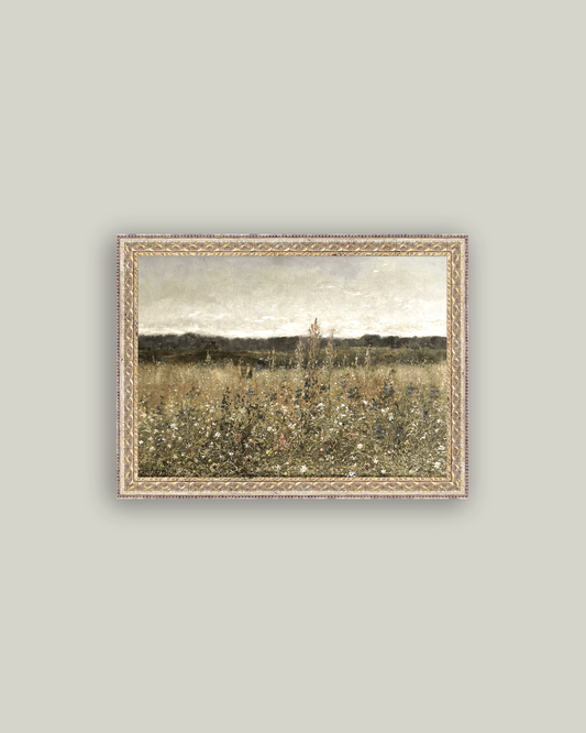 Wildflower Field Framed Antique Art: 10x8