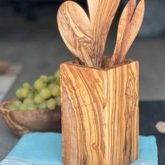 7" Olive Wood Utensil Holder / Vase