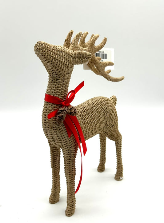 Basket Weave Standing Deer w/ Red Bow