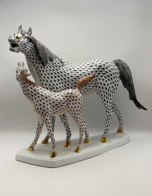 XL Black Horse with Brown Foal