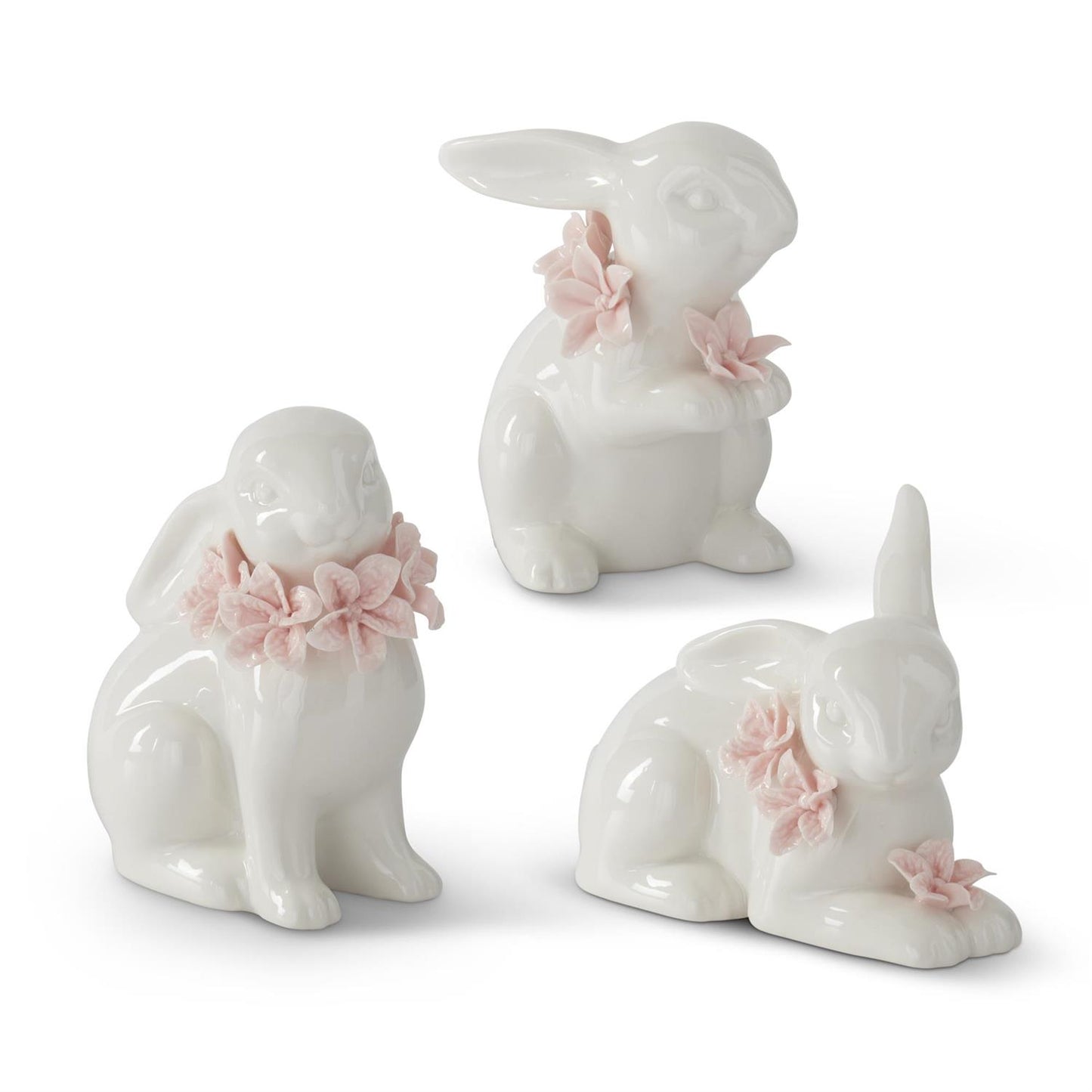 White Easter Bunny w/ Pink Flower Collar