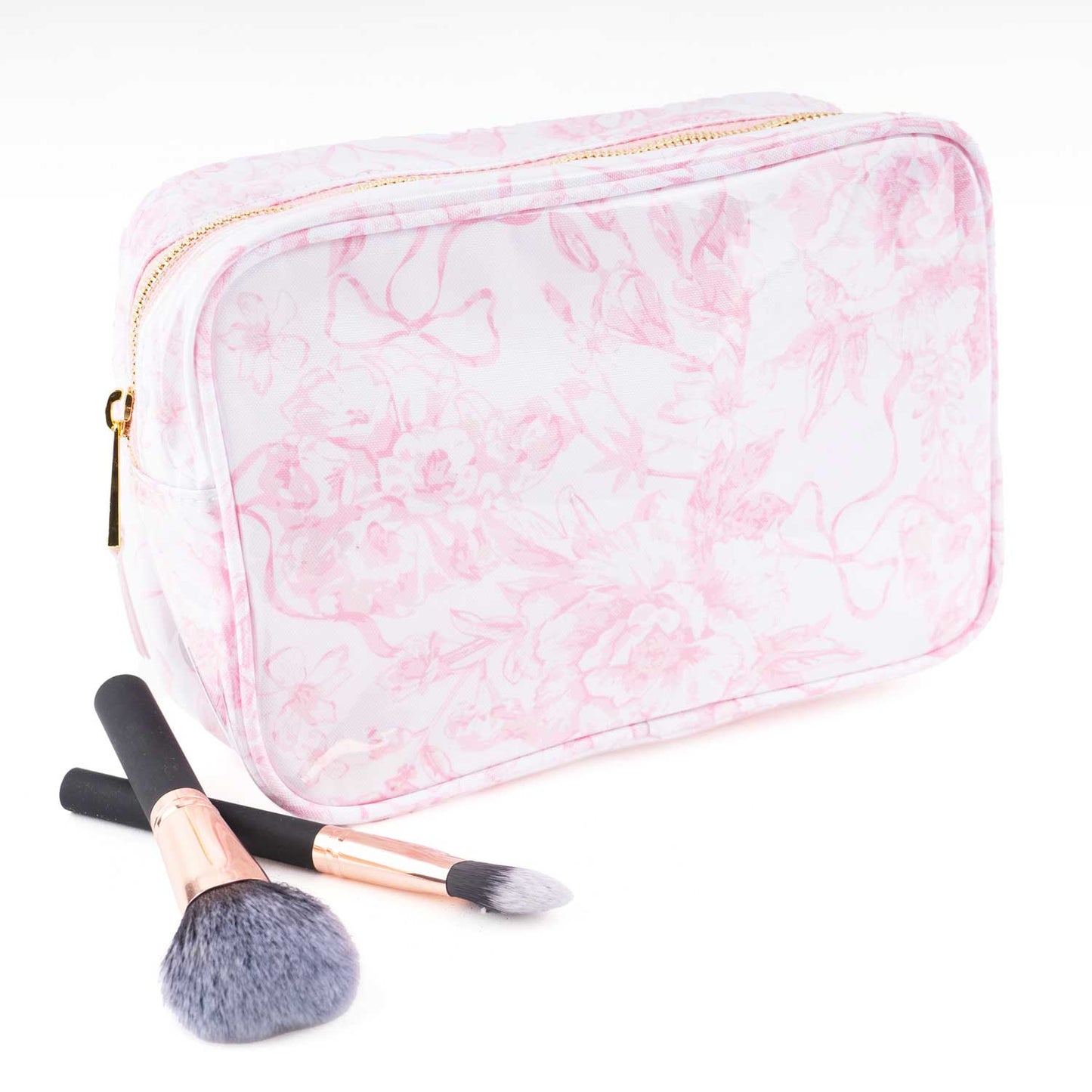 Pink Bow Toile Clear Coated Cosmetic Case