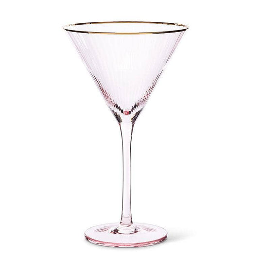 Pink Art Deco Glass Gold Rim, S/2