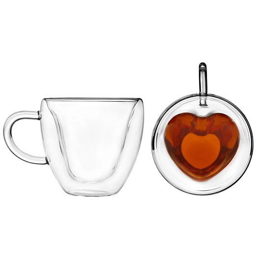 Double Wall Heart Coffee Mug S/2