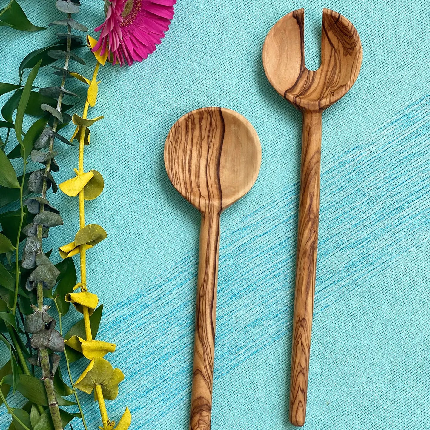 12" Demi Lune Olive Wood Salad Server Set