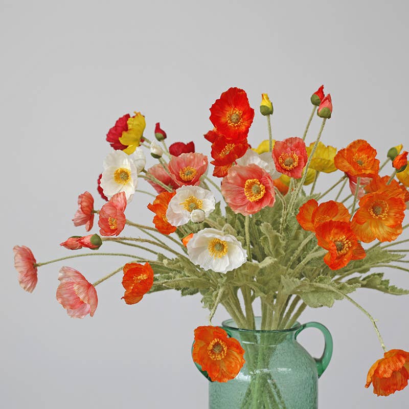 Individual Flocked Floral Poppy Spray: Orange-22"