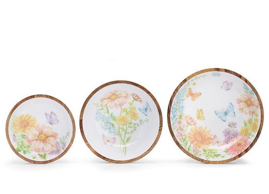Wildflower Butterflies Mango Wood Bowl