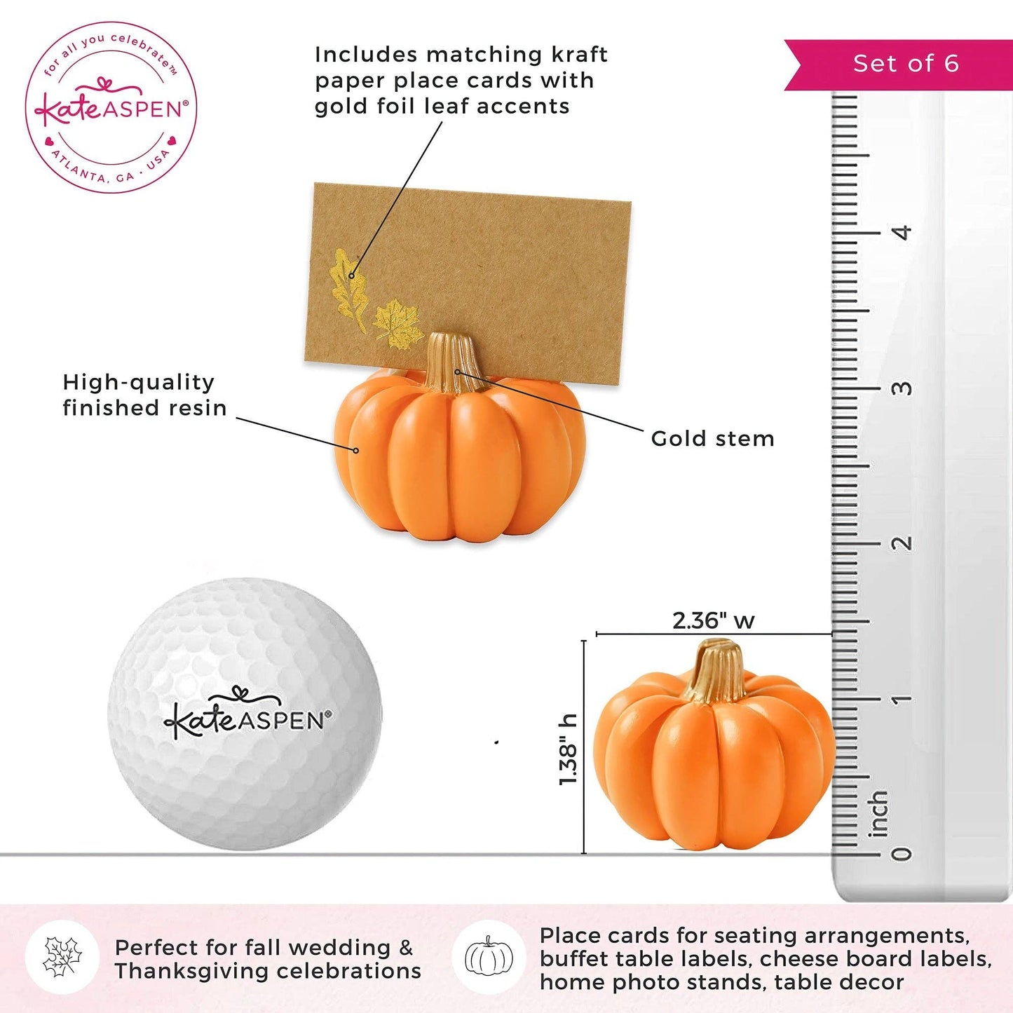 Orange Pumpkin Place Card Holder (Set of 6)
