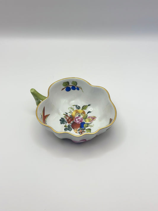 Leaf Dish w/ Green Handle Fruits & Flowers