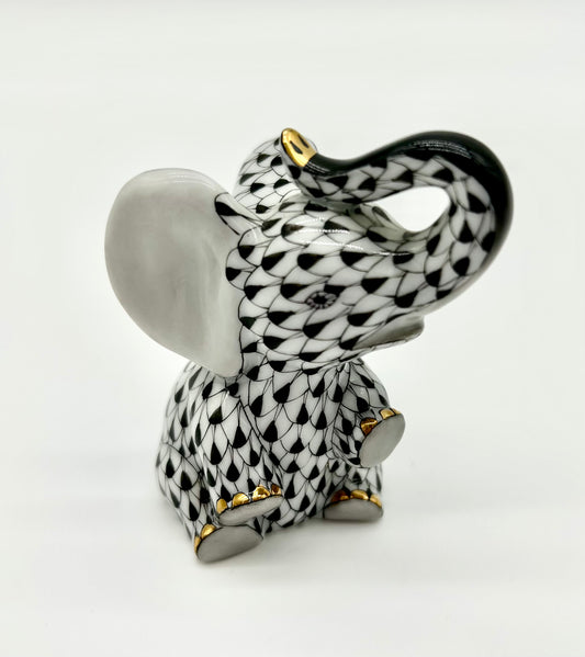 Baby Elephant Sitting Trunk Up - Black / Gold