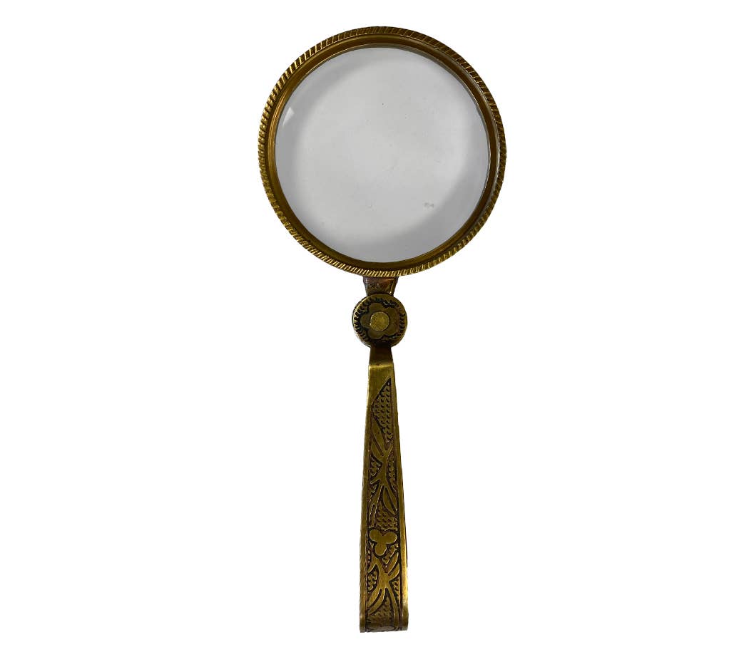 Antiqued Brass Magnifying Glass w/ Folding Handle-4.75"