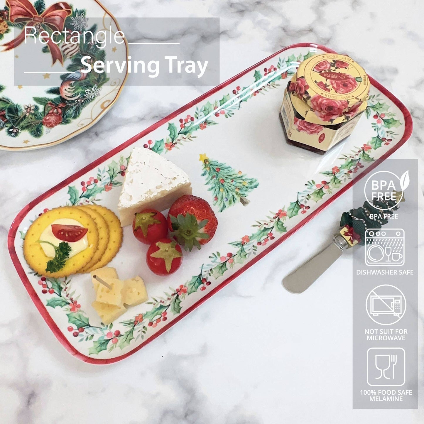 Christmas Tree Melamine Rectangle Tray -15"