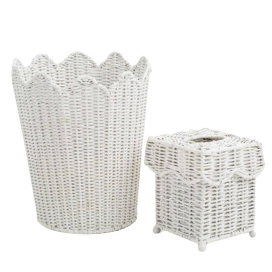 White Scalloped Wicker Tissue Paper Holder