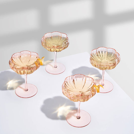 Pink Wavy Flower Coupe Glasses | S/2