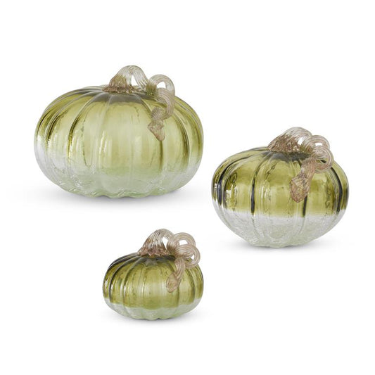 Green & Clear Crackled Glass Pumpkin - 3 Sizes