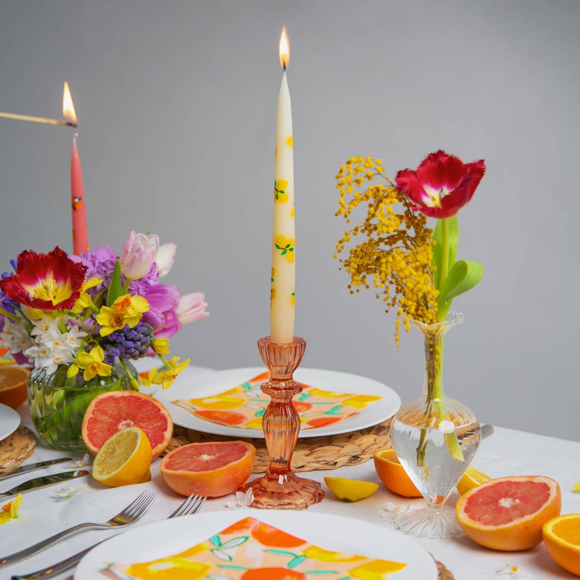 Pair of Orange Glass Candlesticks
