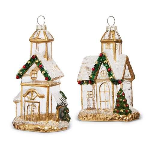 Gold Church Ornament - Glass - 5"H