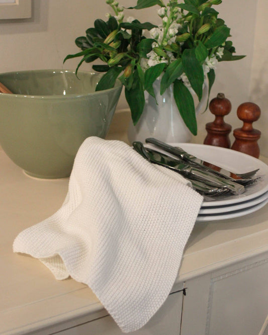 Organic Cotton Chunky Knit Kitchen Towel Set,White