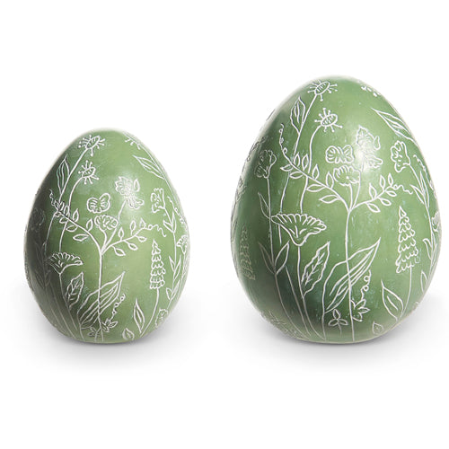 Green Painted Floral Egg