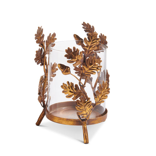 Gold Oak Leaf Base w/ Glass Insert - 7"