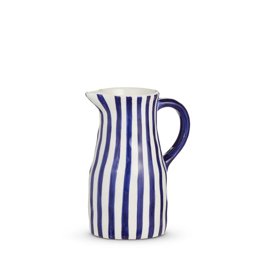 9" Blue & White Striped Pitcher