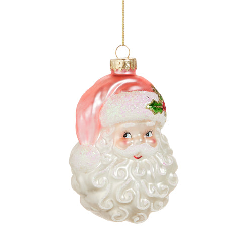 Pink Santa Head Ornamemnt - 4"H