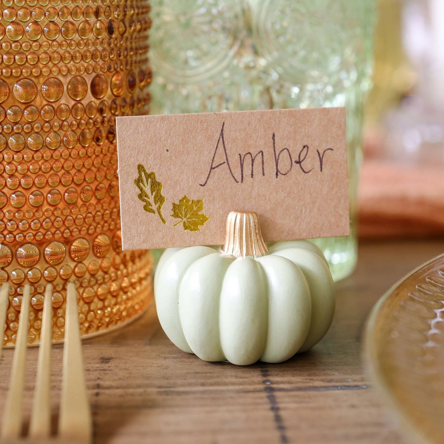 Sage Green Pumpkin Place Card Holder (Set of 6)