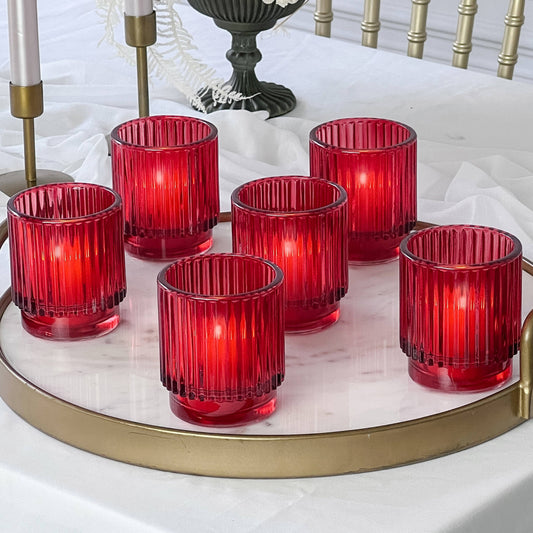 Ribbed Red Glass Votive Candle Holder