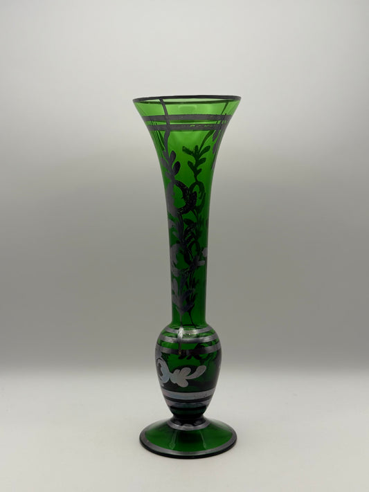 Sterling Overlay Green Vase