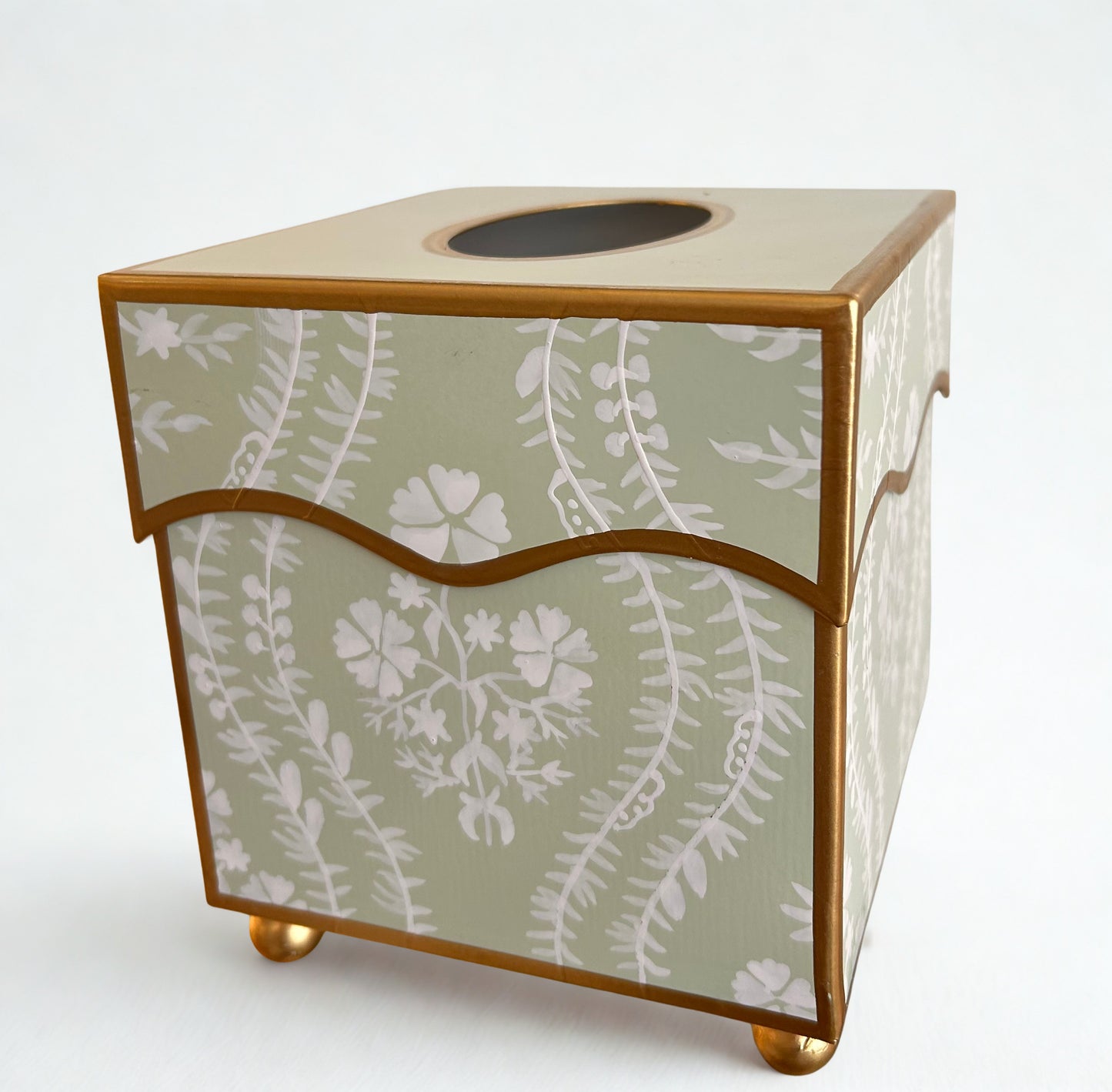 Sage Green Floral Trellis Tissue Holder