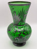 Green Glass Vase w/Painted Silver Overlay