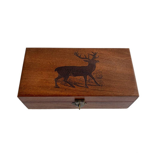 6-1/4" Stag Engraved Acacia Wood Box