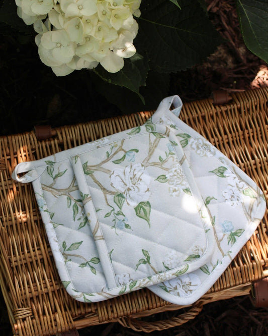 Camellia Neutral Floral Cotton Pot Holder Set