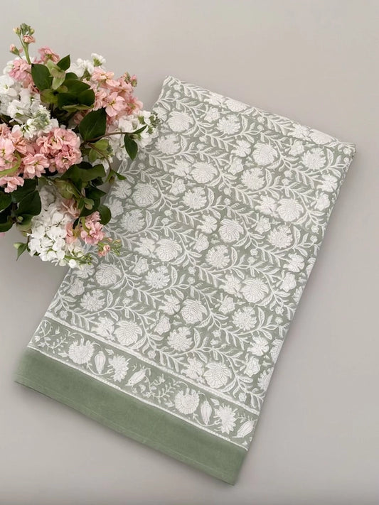 Light Green Print Tablecloth - 120" Round