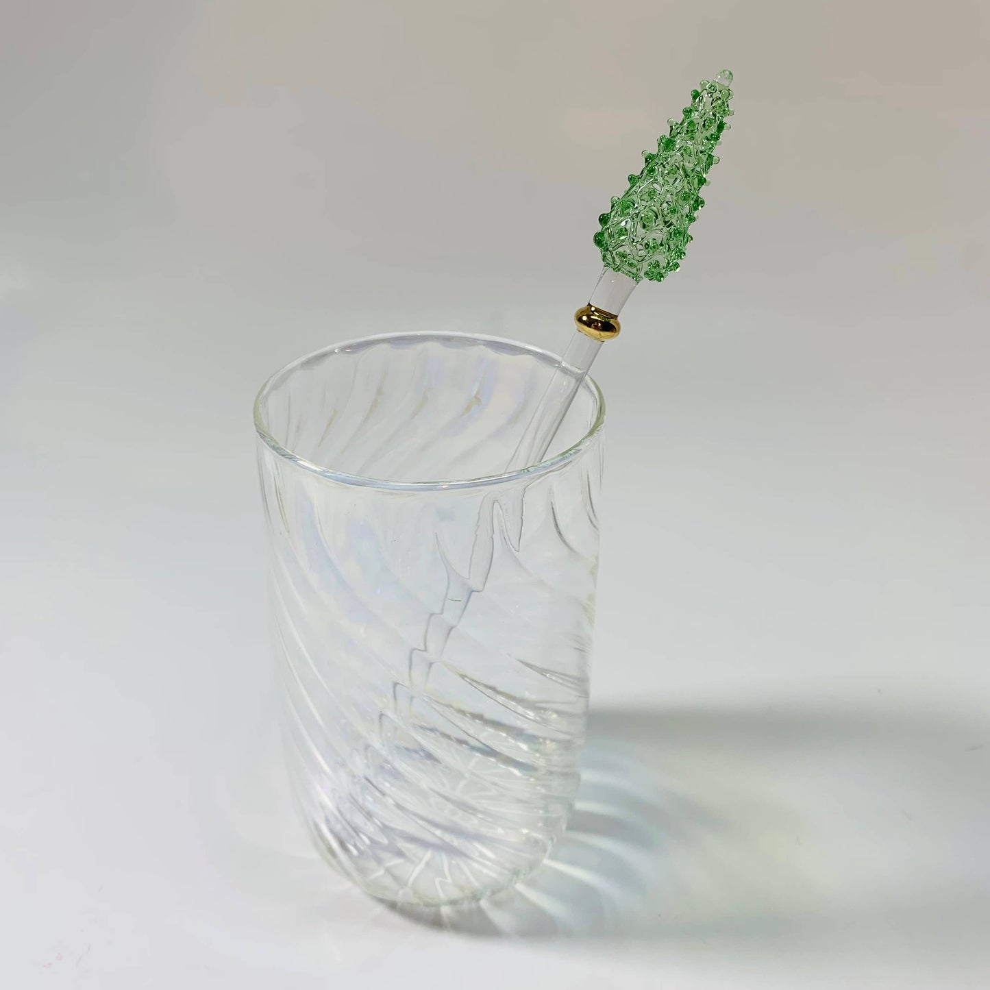 Green Pine Tree Blown Glass Cocktail Stirrer