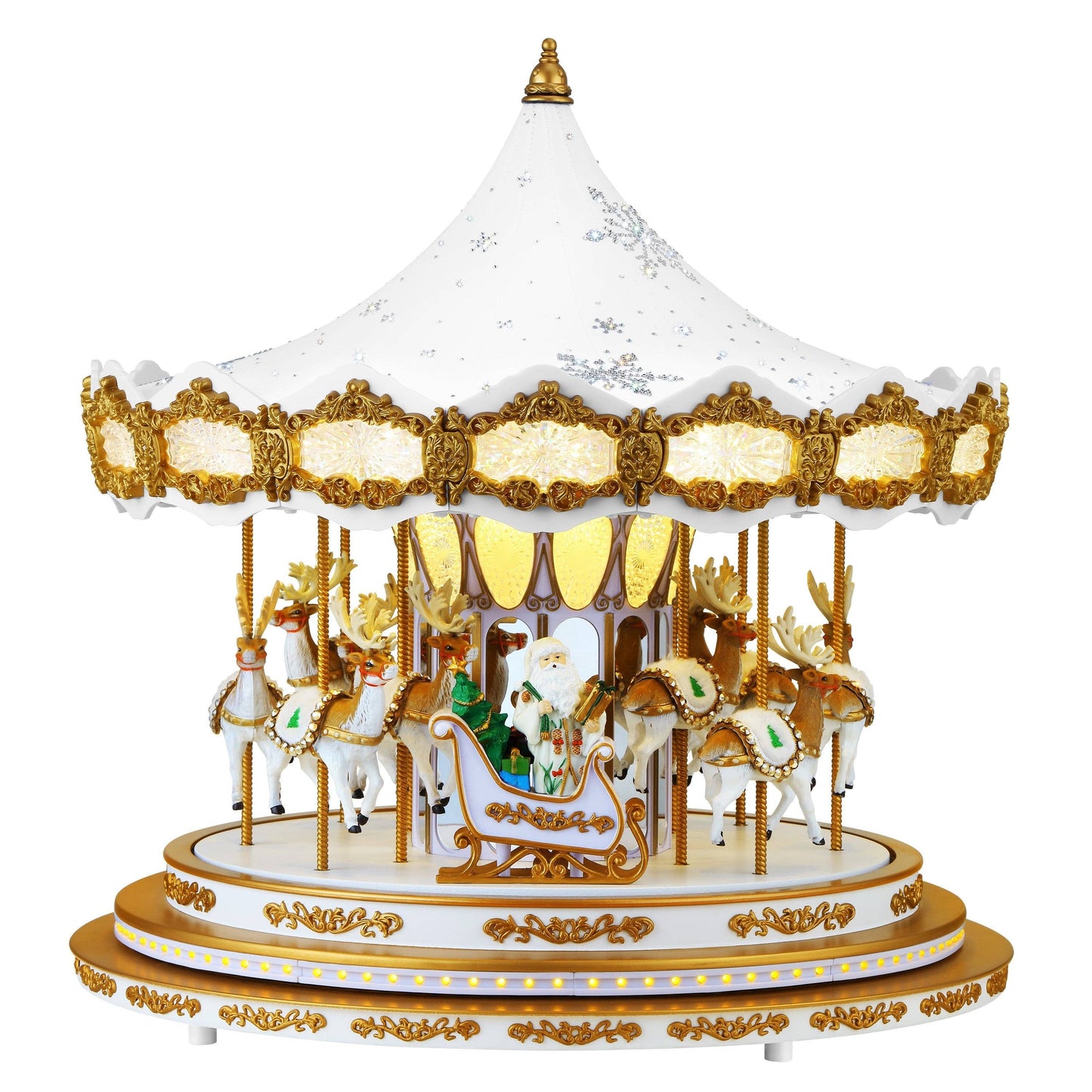 White & Gold Animated & Musical Crystal Carousel