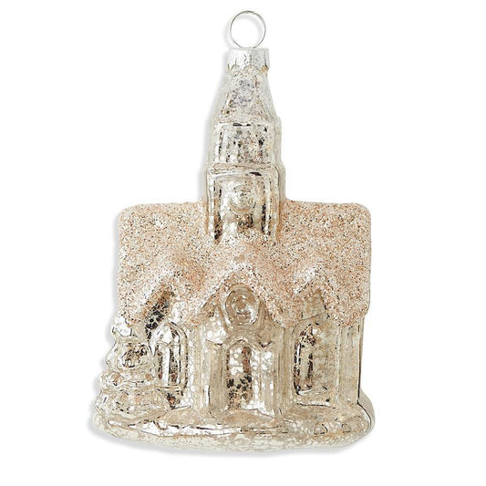 5" Silver Mercury Glass Church Ornament