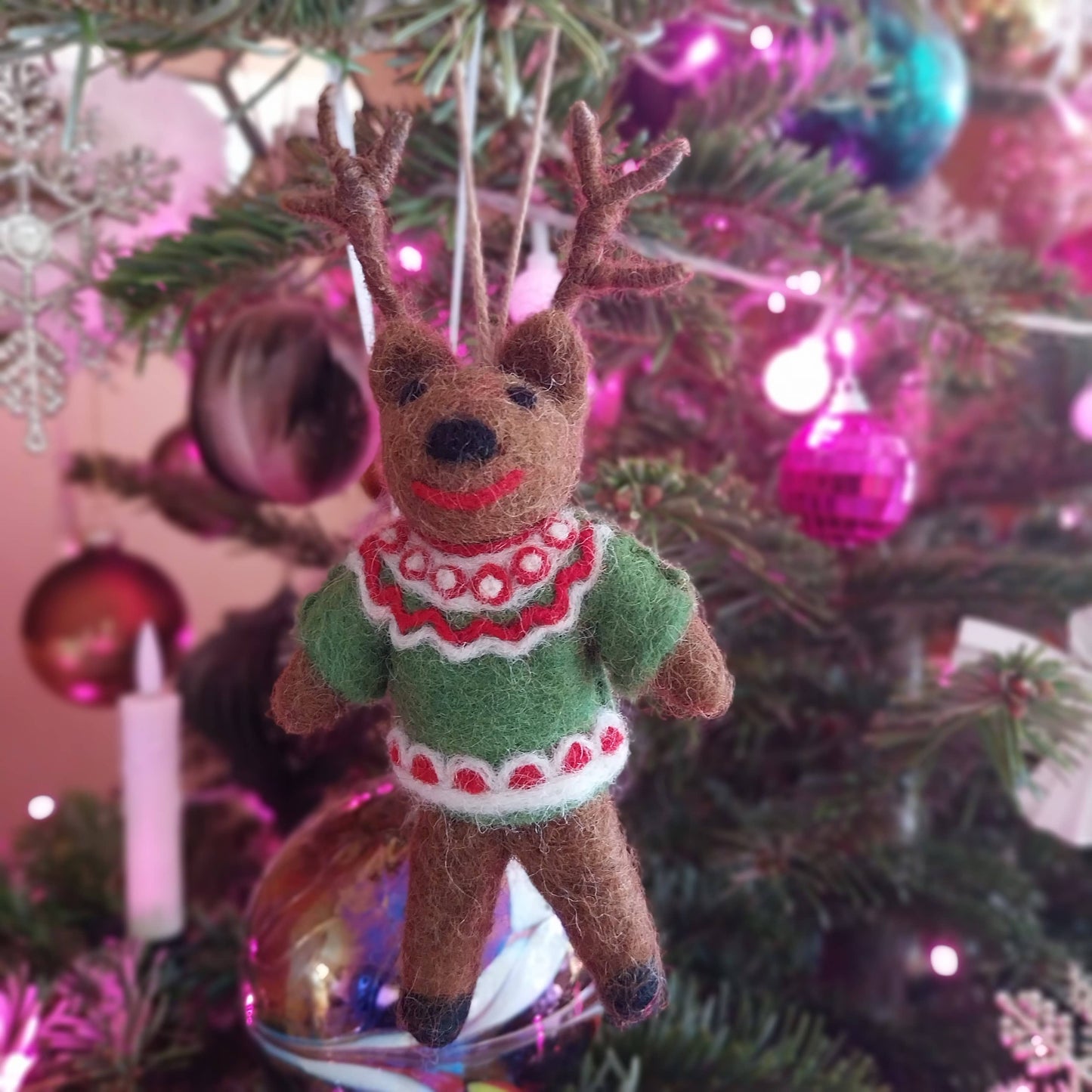 Handmade Felt Retro Reindeer Hanging Christmas Decoration