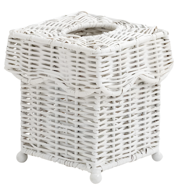 White Scalloped Wicker Tissue Paper Holder