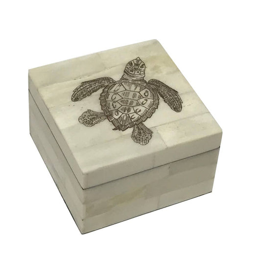 3-1/4″ Sea Turtle Vintage Scrimshaw Bone Box