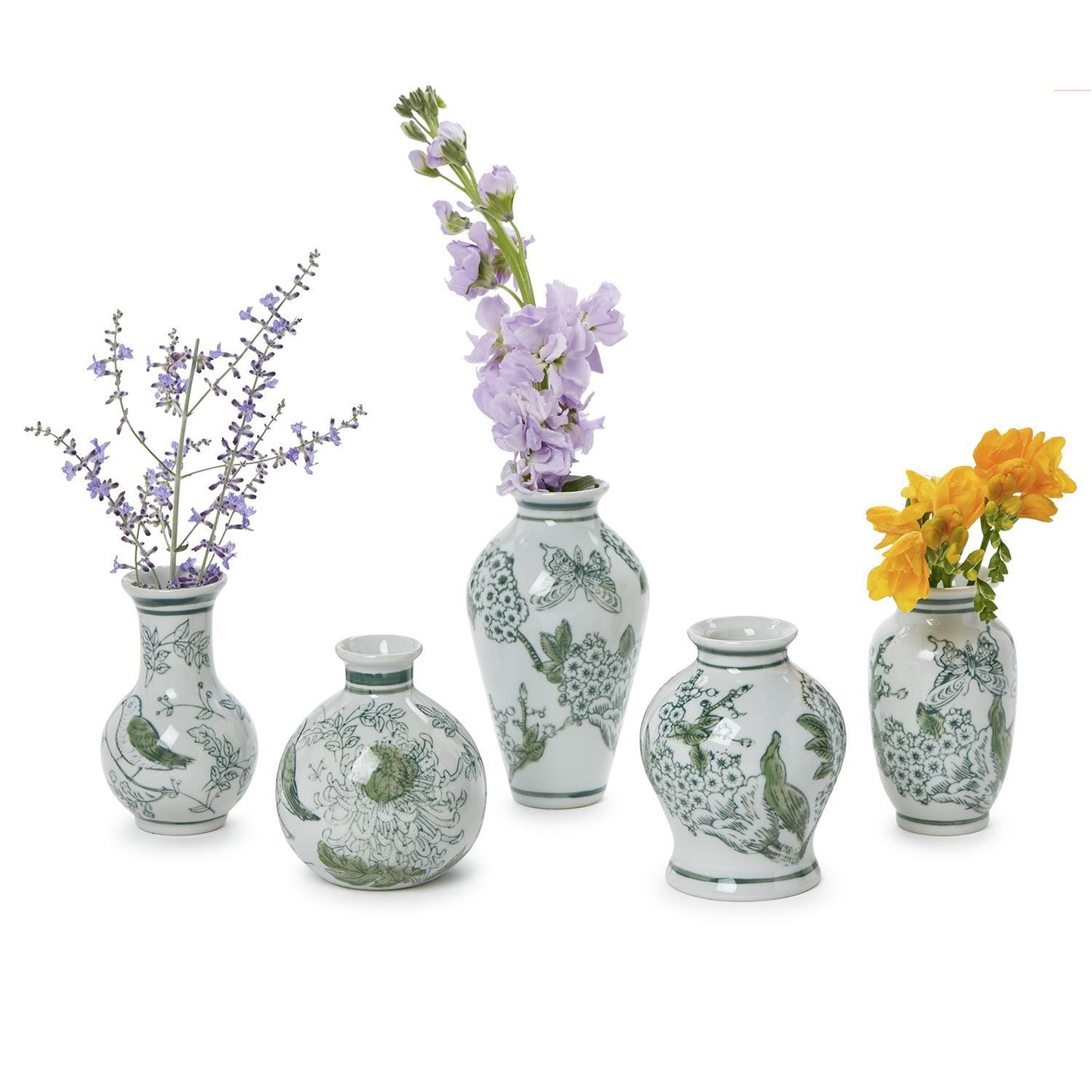 Green & White Chinoiserie Mini Vase