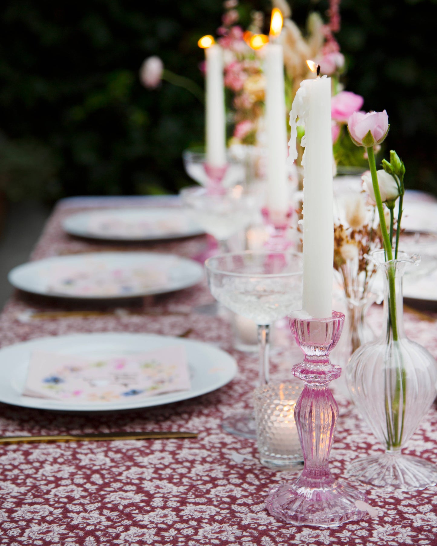 Pair of Pink Glass Candlestick Holders