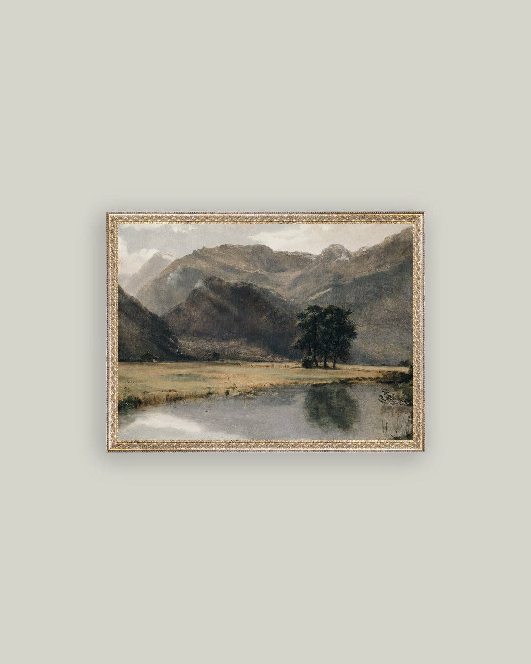 River Mountainscape Antique Art: 7x5
