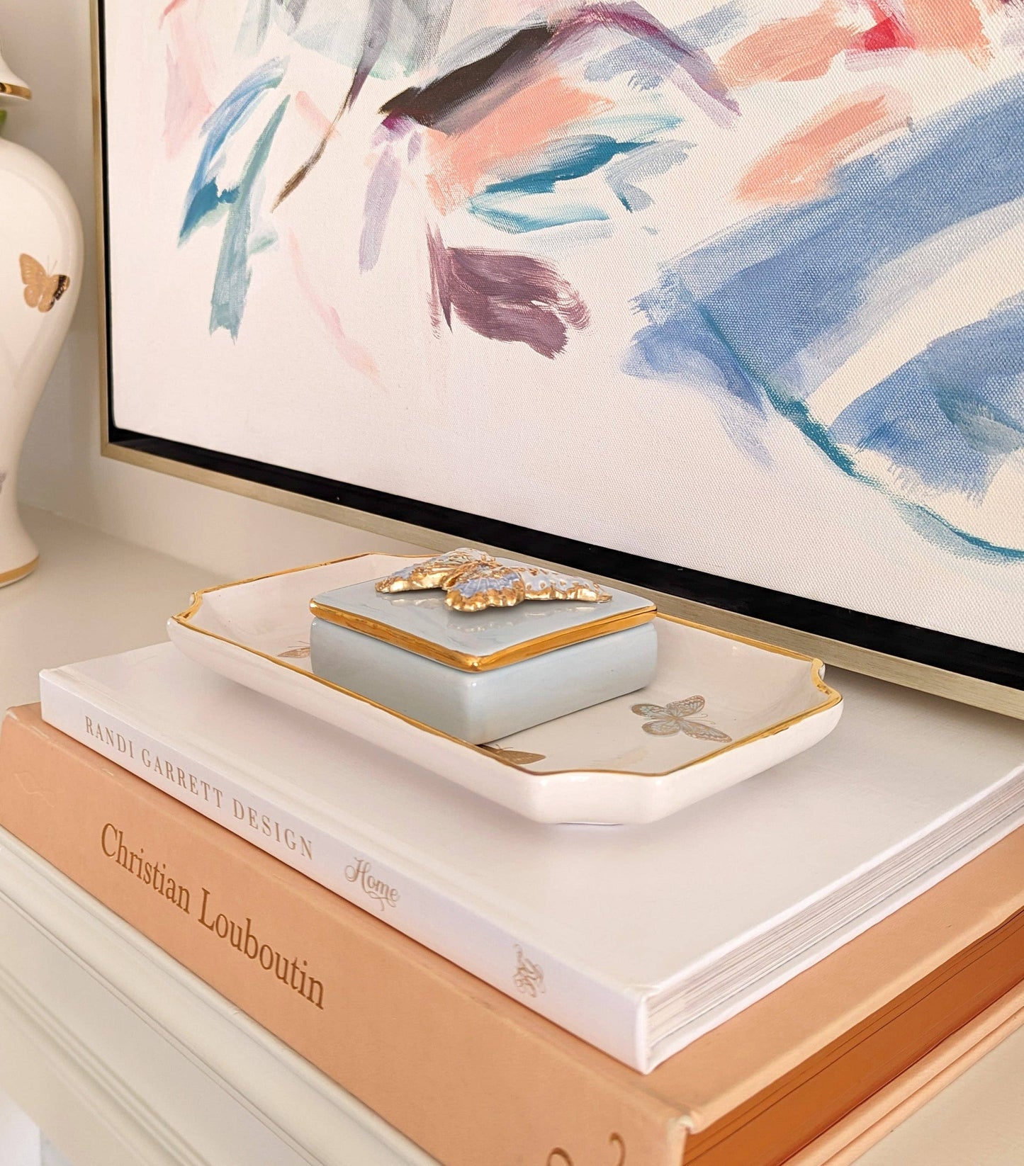 Small Butterflies Tray with 22K Gold Accent