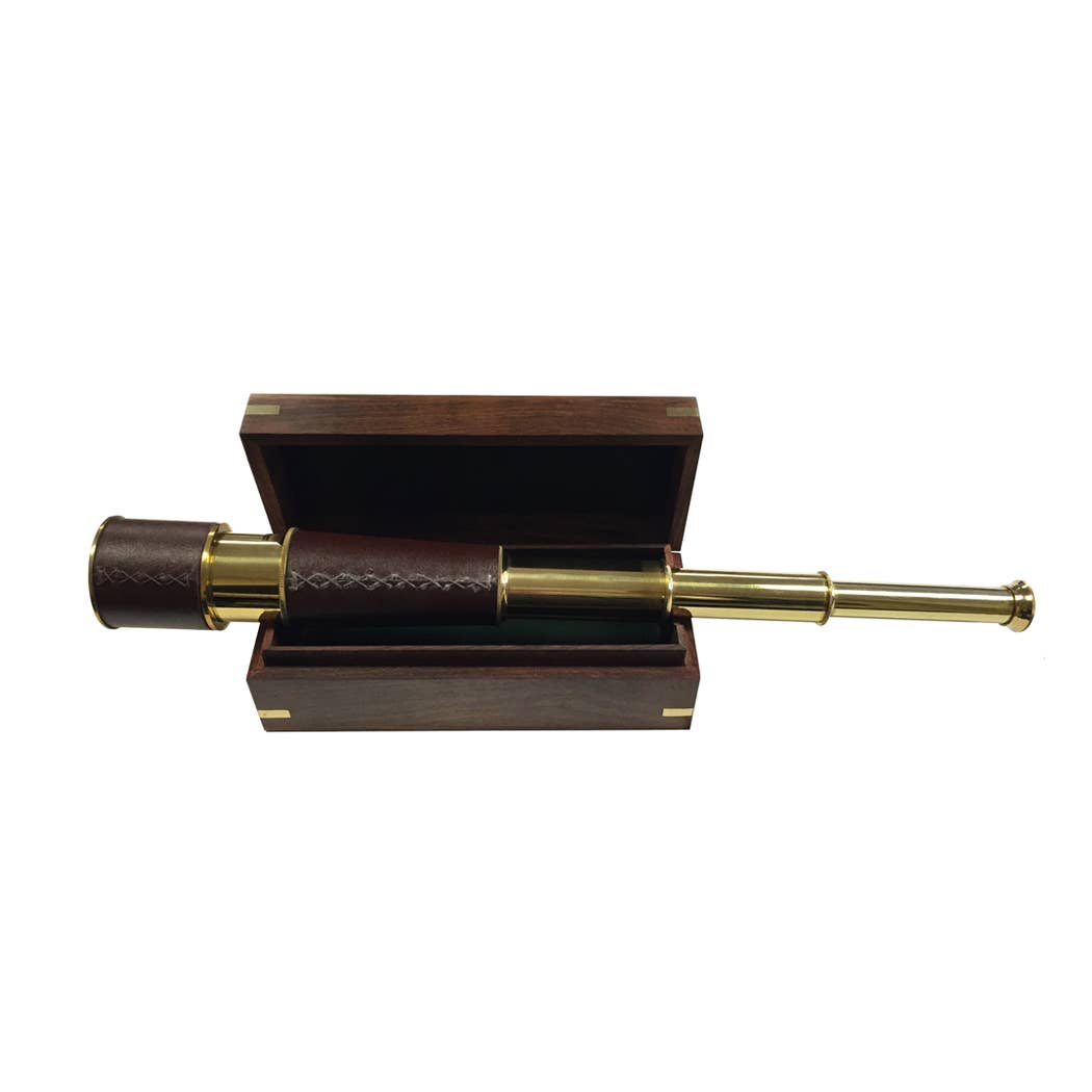 8-1/2" Wood Telescope Box w/ Brass Diamond Inlay